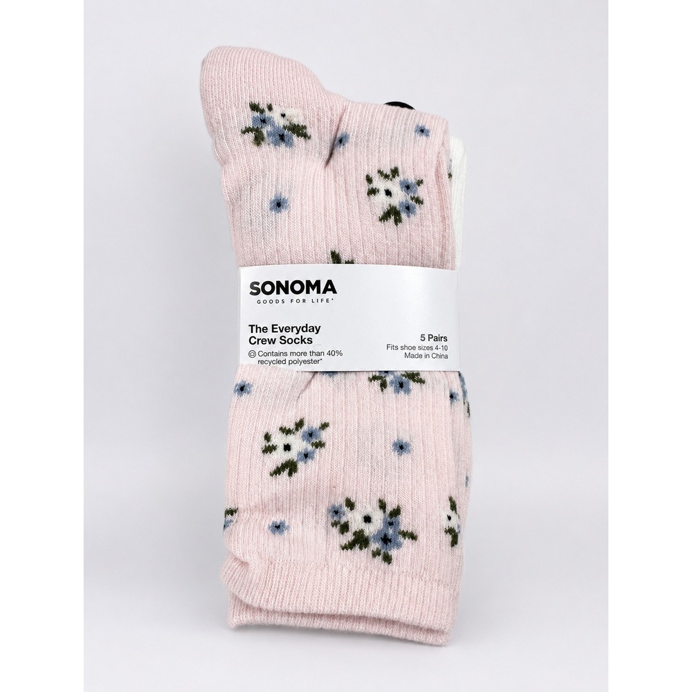 SONOMA Pink Floral Crew Socks - Everyday Comfort